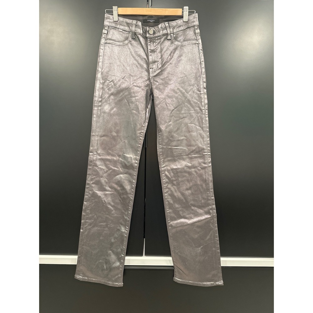 Fidelity Cali Full‎ Straight Jeans Gunmetal Foil Metallic Silver T3014 Size 28